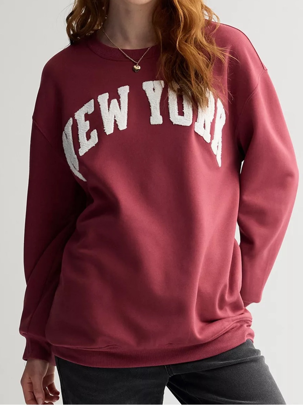 Hybrid Apparel Crewneck Sweatshirt in Rose Red with White Appliqué